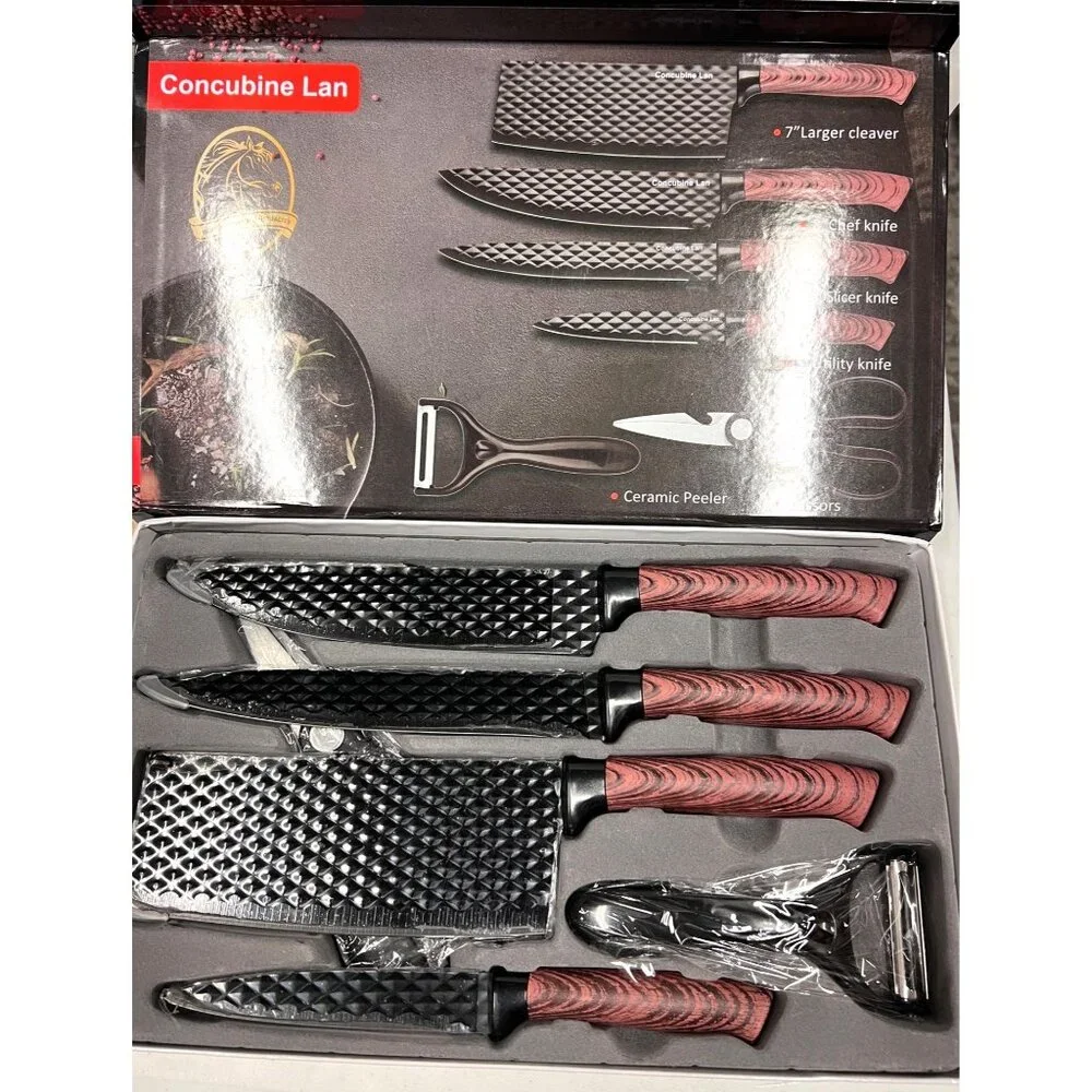 New Concubine Lan 6-Piece Chefs Knife Set With Ceramic Peeler and Pro Scissors